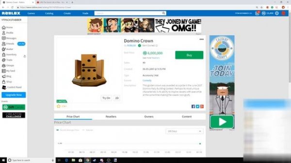 Roblox Buying the Gold Domino Crown for 4.2 Million Robux