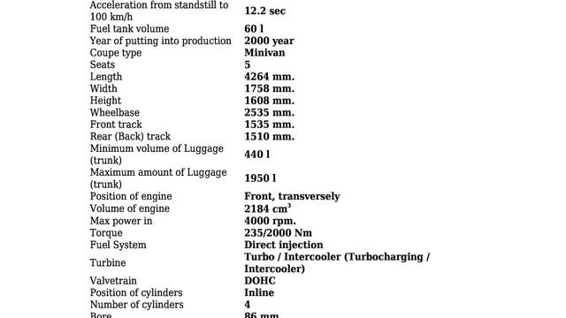Nissan - Almera Tino - 2.2 Di (114 Hp) - Technical specifications смотреть онлайн