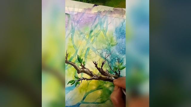 Watercolor painting, bird 💚 смотреть онлайн