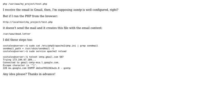 Ubuntu: I can send mails from shell with PHP, but I can't send from the PHP web page смотреть онлайн
