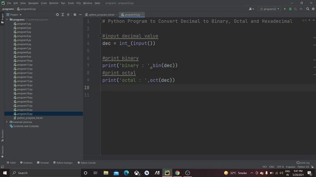 Convert Decimal to Binary, Octal and Hexadecimal ||python|| смотреть онлайн