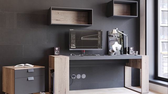 Домашний кабинет с рабочим местом и отсеком для проводов. смотреть онлайн