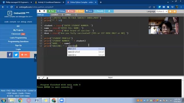 Condition Statements using Online GDB Python 3 смотреть онлайн