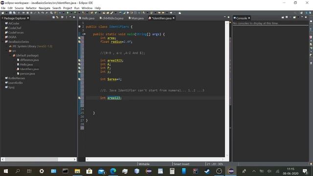 Java Identifiers. Defining java variables ,class and methods. Basic rules related to declarations смотреть онлайн
