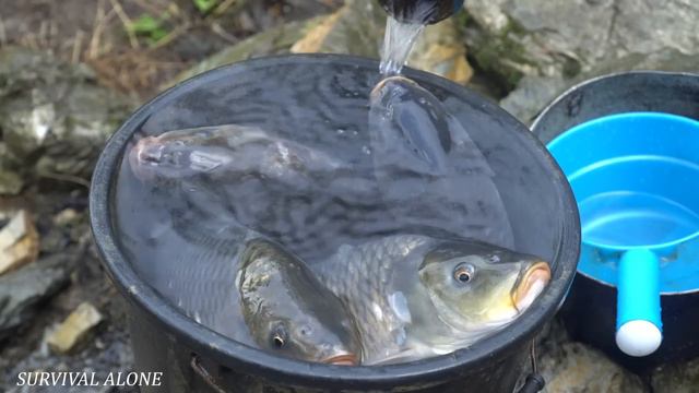 Stream Fishing, The Process Of Making Smoked Fish Meat, Survival Alone