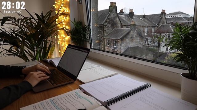 7 HOUR STUDY WITH ME  | Background noise, 10-min Break, No music, Study with Merve