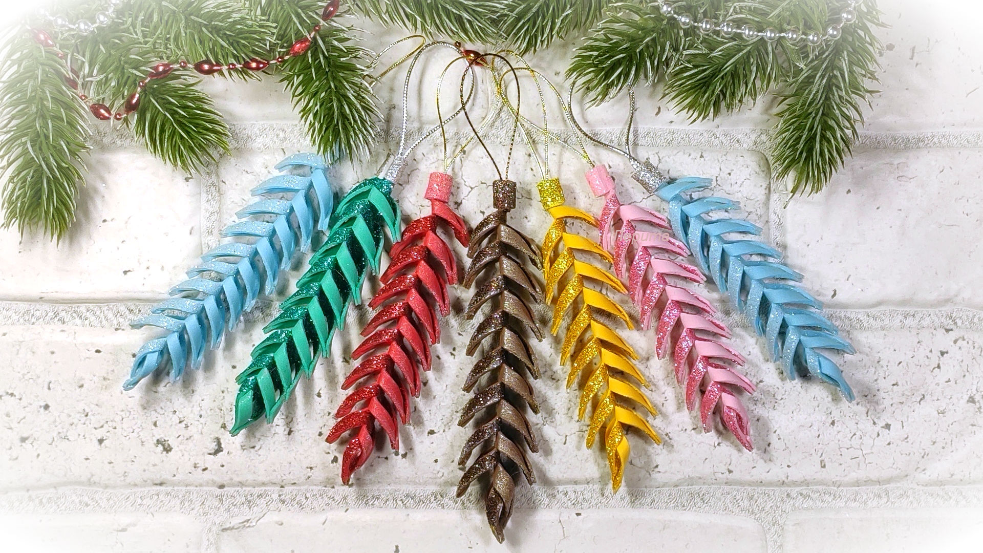 Простые игрушки колоски на ёлку из фоамирана, своими руками. смотреть онлайн