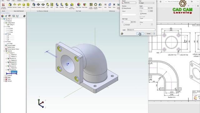 Alibre Atom3D | Design & Create 2D Drawing Tube Part - Sketching, Sweep, Extrude, Section View смотреть онлайн