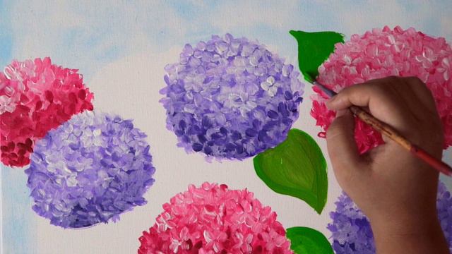 Hydrangea Flower Acrylic Painting Tutorial / Easy 3 step painting смотреть онлайн