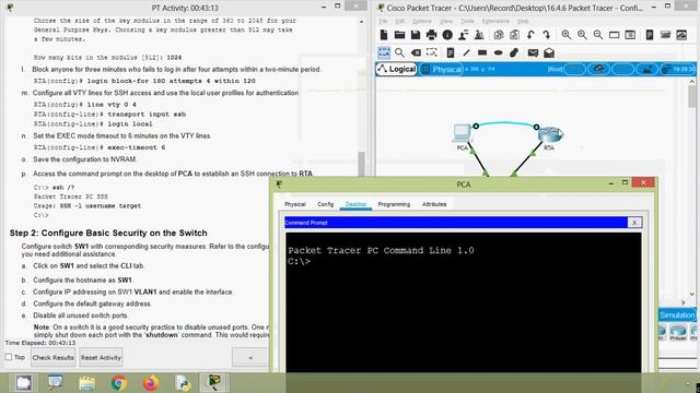 16.4.6 Packet Tracer - Configure Secure Passwords and SSH смотреть онлайн