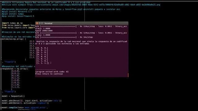 Codificador 8 a 3 sin prioridad con una red neuronal en Python. смотреть онлайн