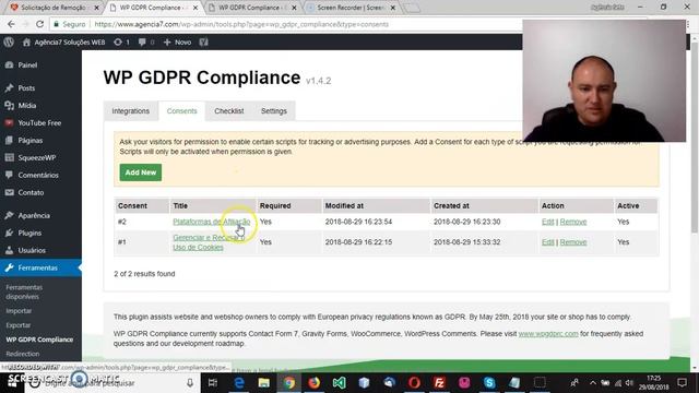 Configuração do Plugin Wordpress WP GDPR Compliance смотреть онлайн