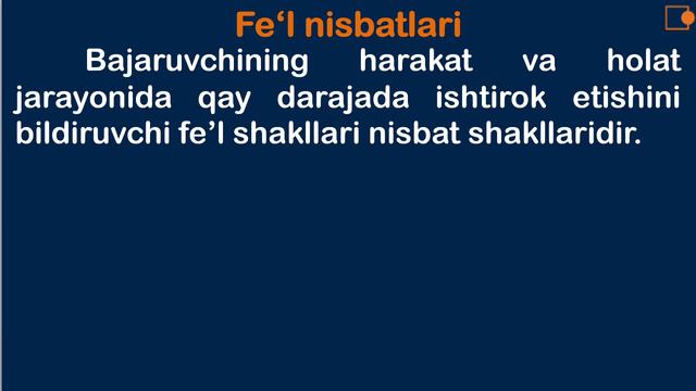 YENGIL ONA TILI.  FE'L SO`Z TURKUMI.