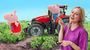 Свинка Пеппа на Ферме - Лепим из пластилина Трактор из Плей До - Видео игры машинки для детей