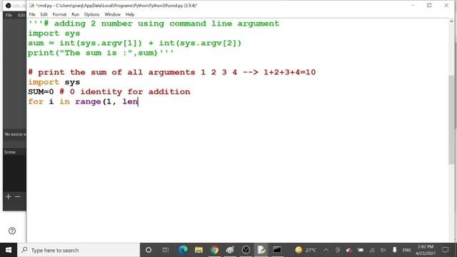 10.2 Printing sum of all arguments using command line | Python Lectures | смотреть онлайн