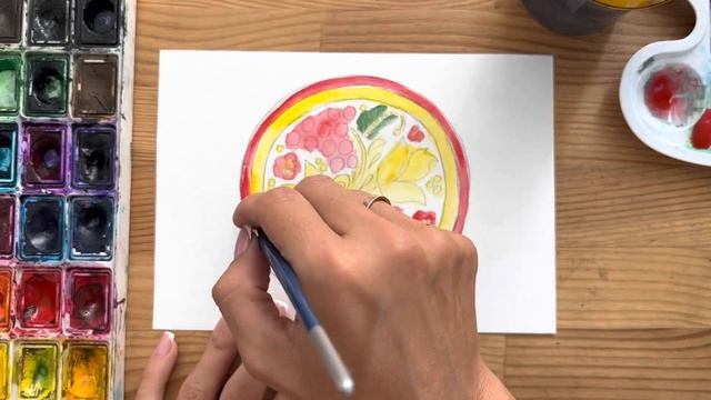 Как нарисовать хохлому карандашом и акварелью начинающим | Рисунок поэтапно и легко для детей смотреть онлайн