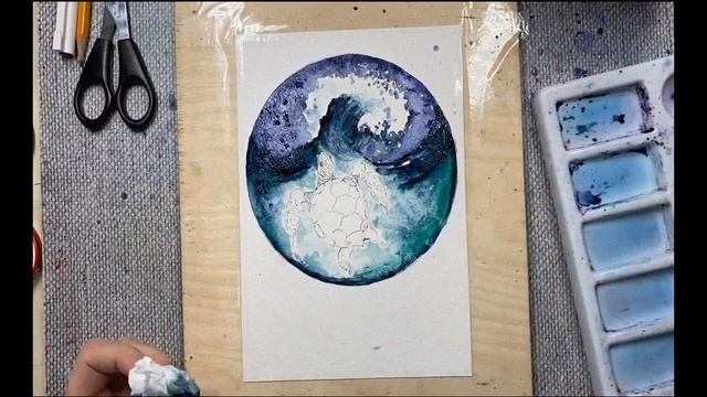 Как нарисовать черепаху в море. Рисую черепаху акварелью. Скетчинг для новичков. смотреть онлайн