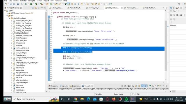 Addition and Product of Two Numbers Using JOptionPane in Java смотреть онлайн