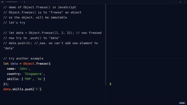 Use Object.freeze() to make object immutable in JavaScript смотреть онлайн