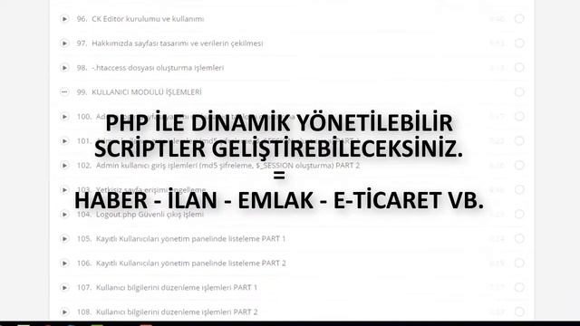 Kurs İçeriği, Neler Öğreneceğim - Sıfırdan İleri Seviyeye Web Programlama (HTML+PHP+PDO+MySQL) смотреть онлайн