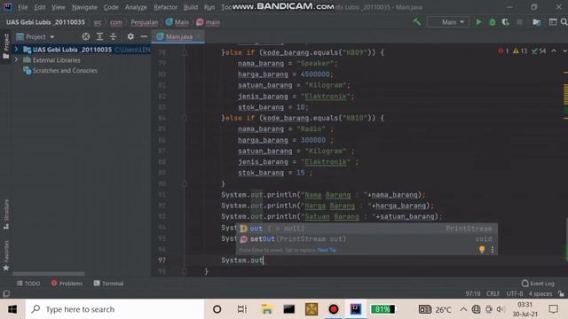 (UAS) Membuat Sistem Informasi Penjualan Barang di Aplikasi Java dalam bentuk Struktur Kendali IF смотреть онлайн