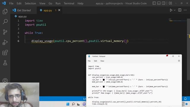 Python 3 Script to Build Realtime CPU & Memory Usage Monitor in Terminal Using psutil Library смотреть онлайн