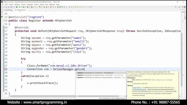 Registration using JSP + Servlet + JDBC + MySQL Database Practical смотреть онлайн