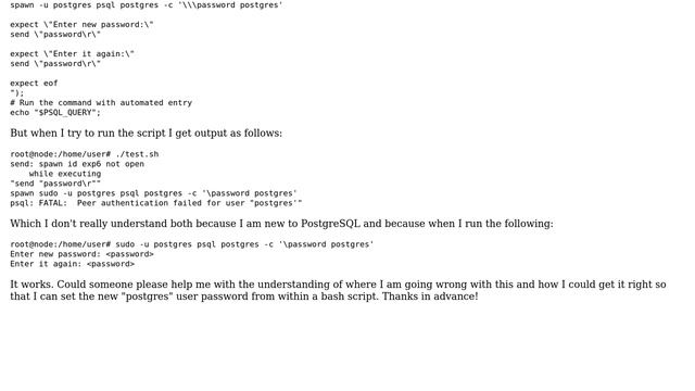 Using Expect in Bash to set the inital "postgres" user password? смотреть онлайн