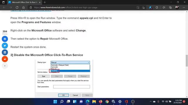 Microsoft Office Click-To-Run (OfficeC2Rclient.exe) High CPU Usage In Windows 11/10