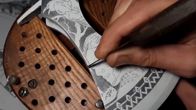 Drawing On Metal. Making Witcher Ax  In His Garage