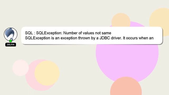 SQL : SQLException: Number of values not same смотреть онлайн