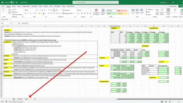 7 LAMBDA Helper Functions: MAP, SCAN, BYCOL, BYROW, REDUCE, ISOMITTED, MAKEARRAY. EMT 1749 смотреть онлайн