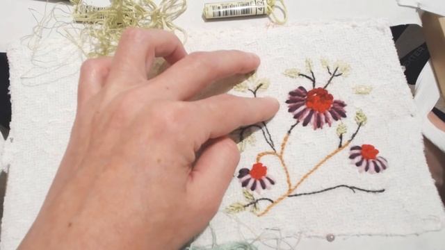 Вышивка - Простой несложный рисунок - стебельчатый шов, шов французский узелок и гладьевый шов смотреть онлайн