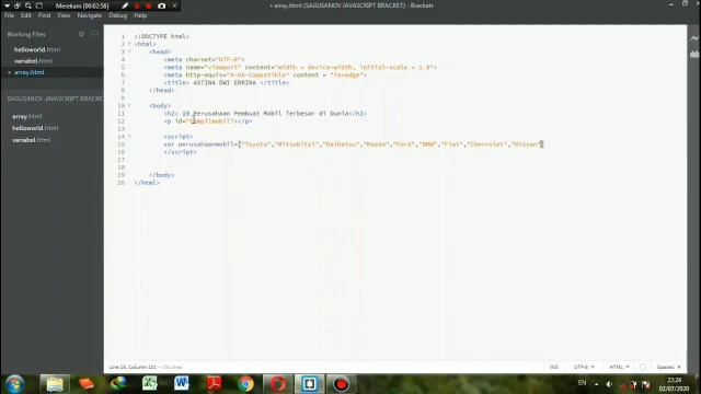 Brackets "Tutorial membuat Array Java Script" смотреть онлайн