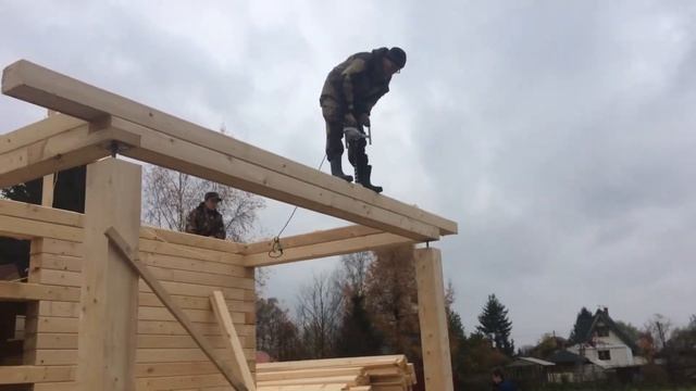 Сборка дома из профилированного бруса на березовый нагель!!!! смотреть онлайн