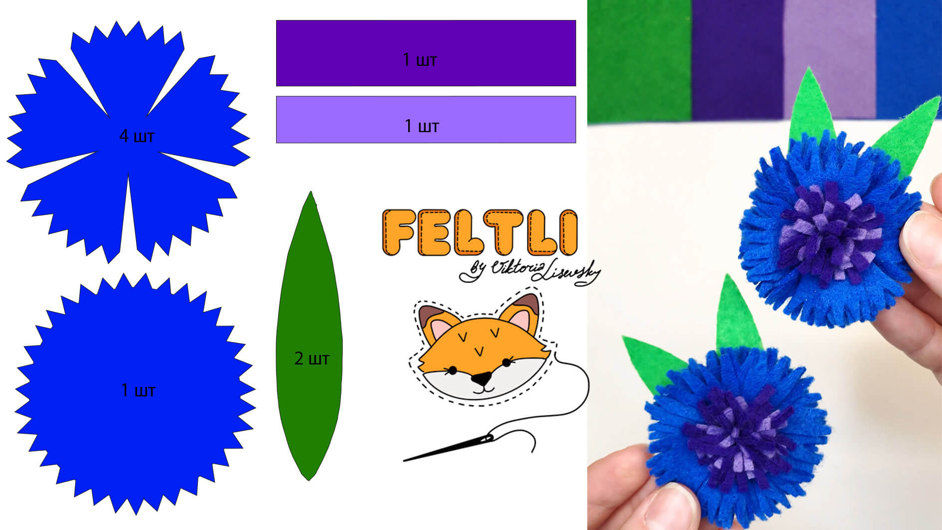 Мастер-класс Василёк из фетра своими руками Выкройка цветка из фетра - василек/ DIY Felt Cornflower смотреть онлайн
