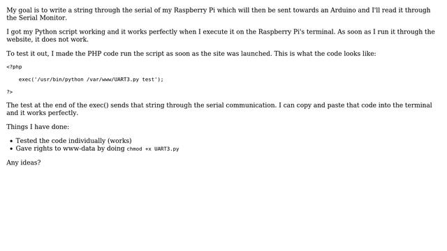 Raspberry Pi: Python script won't run on PHP смотреть онлайн