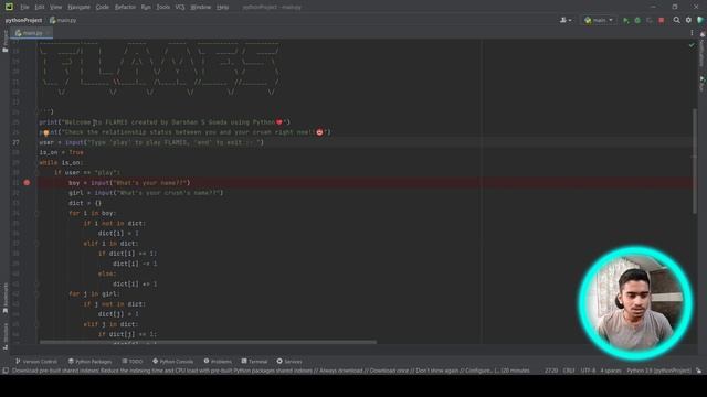 Valentine's Day❤️ Special!! FLAMES Using Python??I got M with my crush?? Source Code - Explained смотреть онлайн