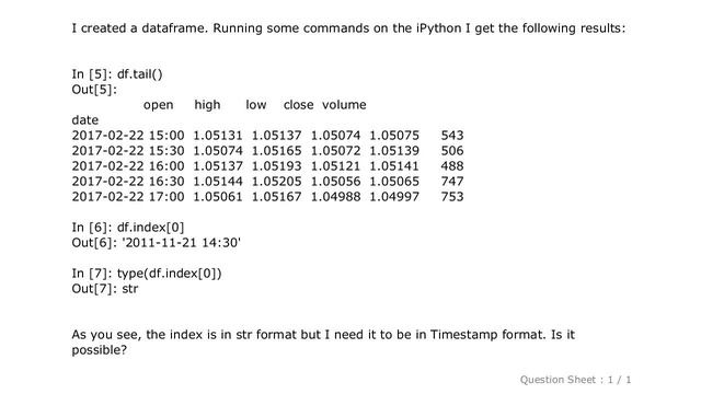 Pandas : Convert pandas DataFrame index to Timestamp format смотреть онлайн