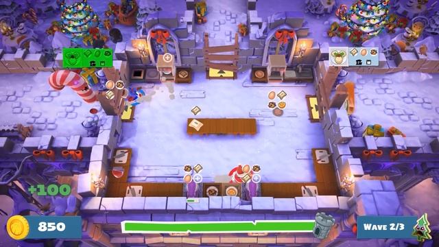 Overcooked 2. Winter Wonderland. Horde 1-2. Full Kitchen Health. 2-Player Co-op Gameplay смотреть онлайн
