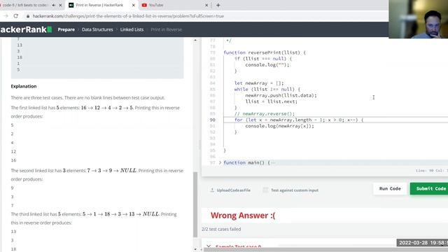 Print in Reverse - Hackerrank - Javascript - Singly Linked List смотреть онлайн