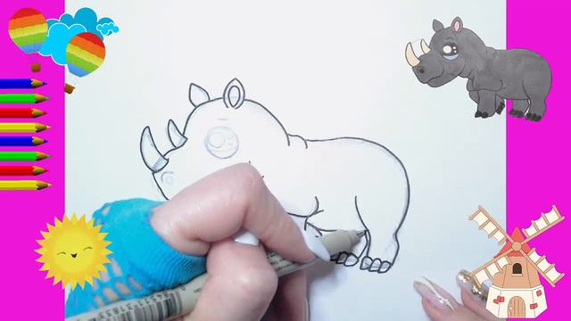 Как нарисовать МИЛЫЙ. просто, Рисунки для начинающих. носорог смотреть онлайн