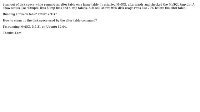 MySQL tmp tables: how to clean up diskspace after killing a copying to tmp table process? смотреть онлайн