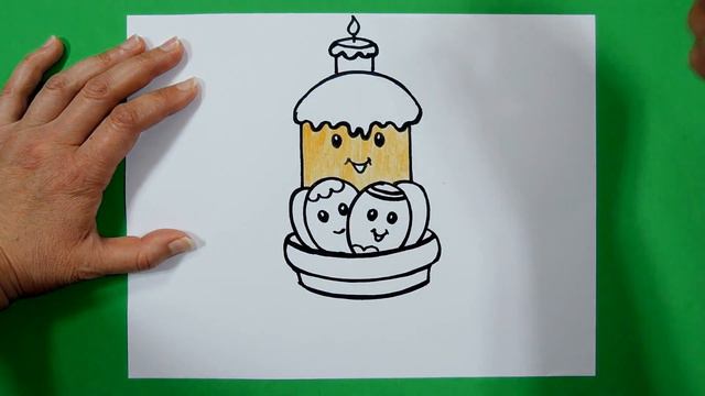How To Draw Easter Cute ,Funny Cake With Eggs. Easy. Step by step. Як намалювати паску з яйцями. смотреть онлайн
