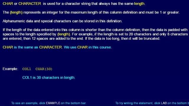SQL 032 Data Types, Character String Data, CHAR or CHARACTER смотреть онлайн