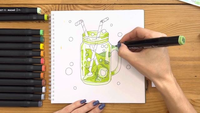 Рисунок скетч маркерами "Коктейль" для скетчбука | Срисовка картинки для начинающих смотреть онлайн