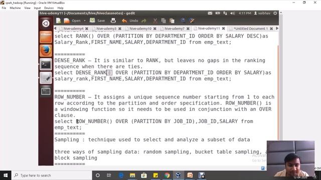 SQL window function like row number, rank, dense rank in Apache Hive смотреть онлайн