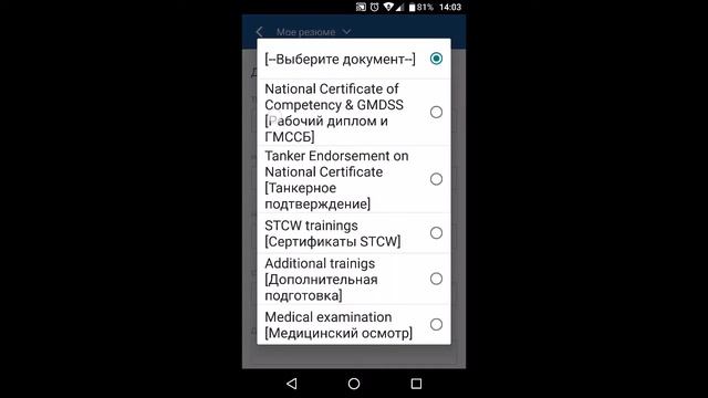 Заполнение анкеты моряка в мобильном приложении Crewservices смотреть онлайн