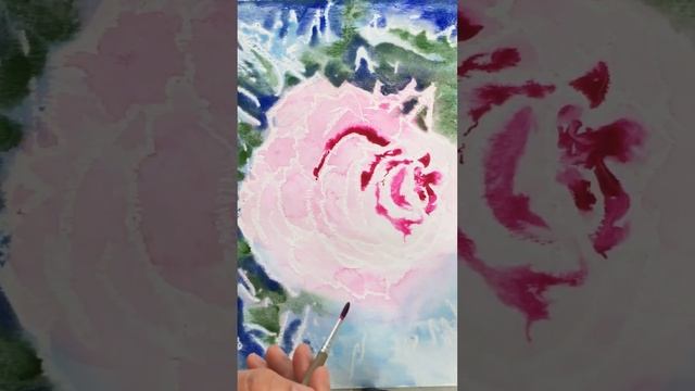 Рисуем розу акварелью и используем восковую свечу для фактуры. смотреть онлайн