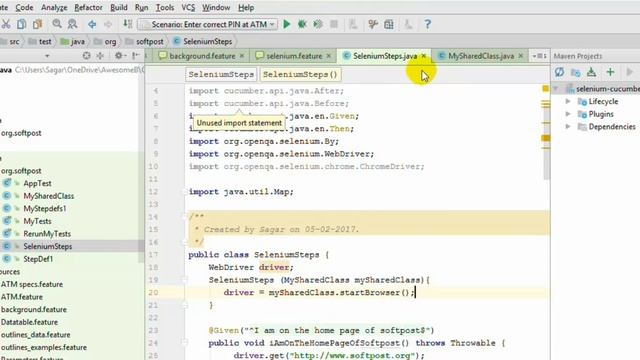 Lecture 15 : Sharing the selenium webdriver and data among step definitions in Cucumber in Java смотреть онлайн